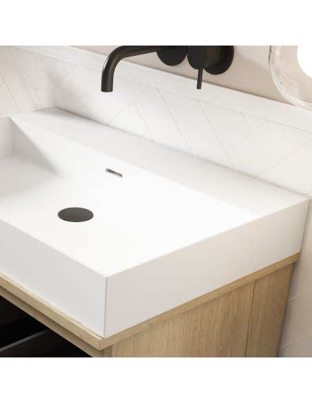 Mueble de baño suspendido HONEY en madera con tapa madera