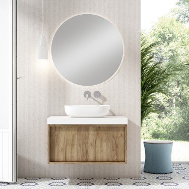 Mueble de baño suspendido HONEY con encimera faldón solid surface