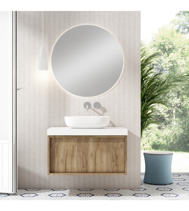 Mueble de baño suspendido HONEY con encimera faldón solid surface Mueble de baño suspendido HONEY con encimera faldón solid surface