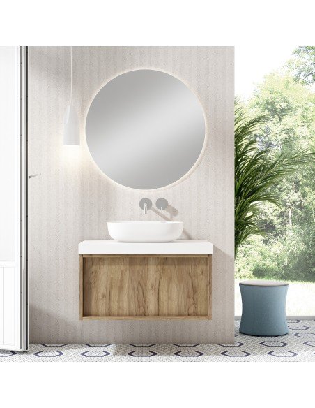 Mueble de baño suspendido HONEY con encimera faldón solid surface