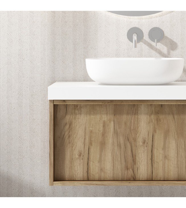 Mueble de baño suspendido HONEY con encimera faldón solid surface Mueble de baño suspendido HONEY con encimera faldón solid surface