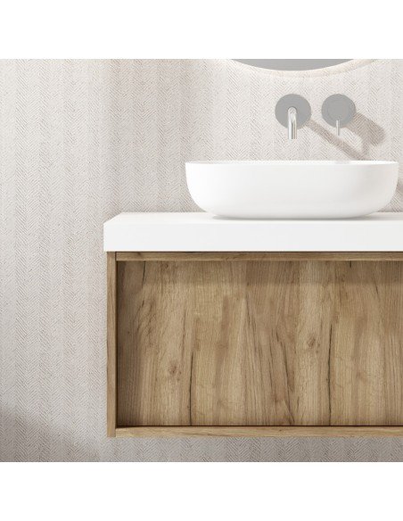 Mueble de baño suspendido HONEY con encimera faldón solid surface