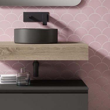 Mueble de baño suspendido COVELA con bancada madera y módulo antracita 2