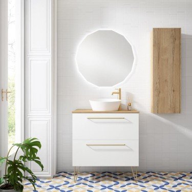 Mueble de baño suspendido TWIST con encimera madera