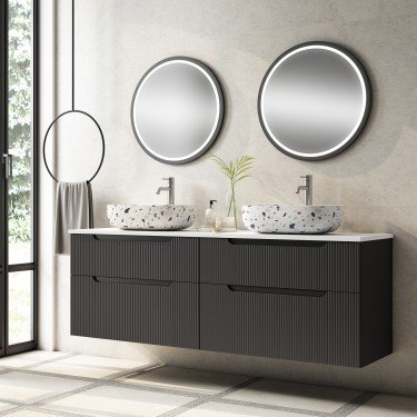 Mueble de baño suspendido DELEITE con tapa madera y lavabo