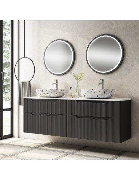 Mueble de baño suspendido DELEITE con tapa madera y lavabo