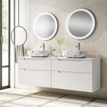 Mueble de baño suspendido DELEITE con tapa madera y lavabo 2