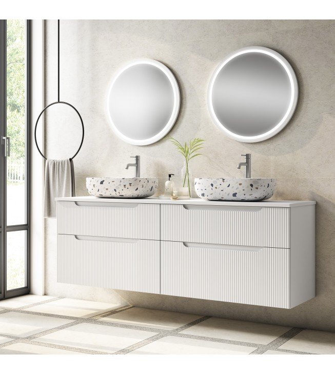 Mueble de baño suspendido DELEITE con tapa madera y lavabo