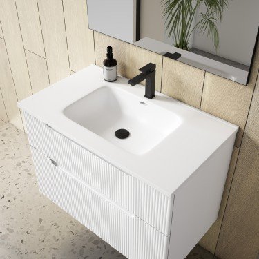 Mueble de baño suspendido DELEITE con encimera cerámica Kent blanco 2