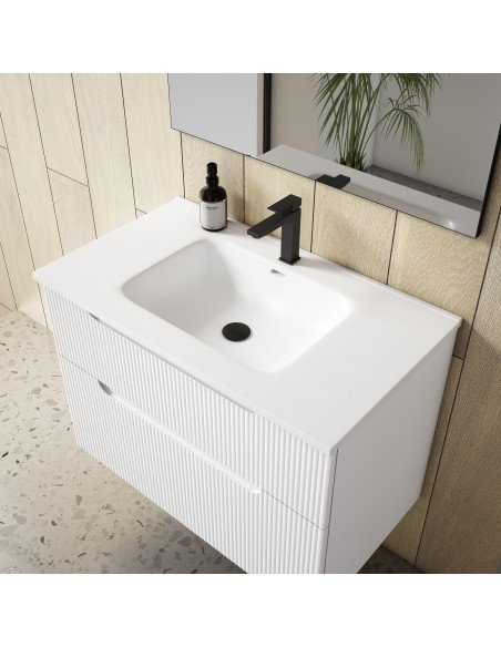 Mueble de baño suspendido DELEITE con encimera cerámica Kent blanco