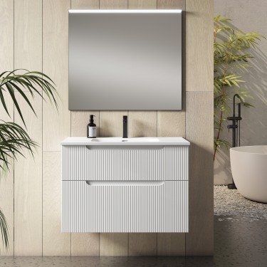 Mueble de baño suspendido DELEITE con encimera cerámica Kent blanco