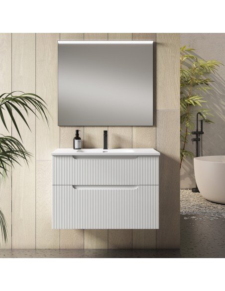 Mueble de baño suspendido DELEITE con encimera cerámica Kent blanco