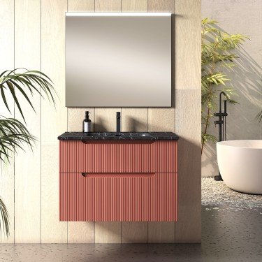 Mueble de baño suspendido DELEITE con encimera cerámica Kent marquina