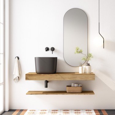 Mueble de baño suspendido ROBIN con bancada madera y estante