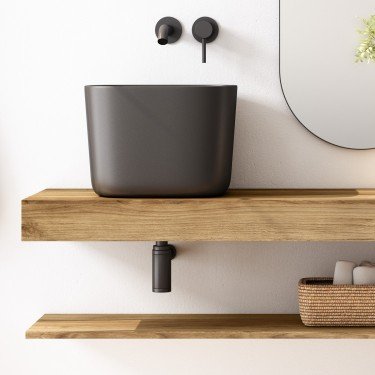 Mueble de baño suspendido ROBIN con bancada madera y estante 2