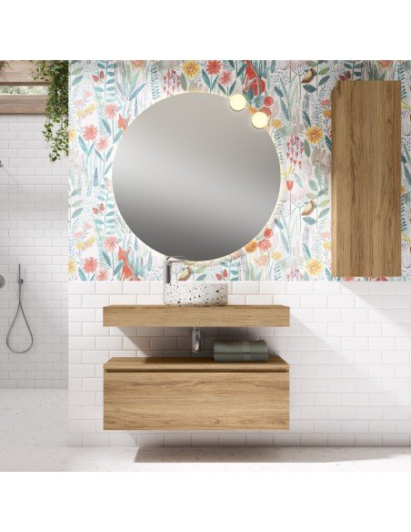 Mueble de baño suspendido ROBIN con bancada madera y mueble