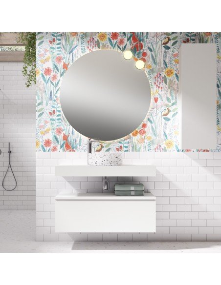 Mueble de baño suspendido ROBIN con bancada madera y mueble