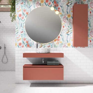 Mueble de baño suspendido ROBIN con bancada madera y mueble