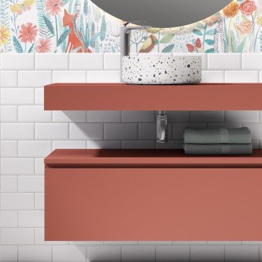 Mueble de baño suspendido ROBIN con bancada madera y mueble 2