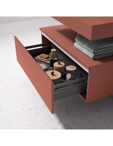 Mueble de baño suspendido ROBIN con bancada madera y mueble