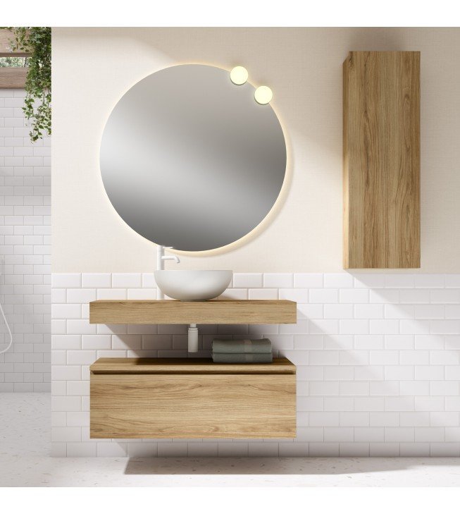 Mueble de baño suspendido ROBIN con bancada madera, mueble madera y lavabo Simba