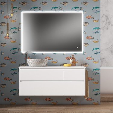 Mueble de baño suspendido BOHEM con encimera solid surface