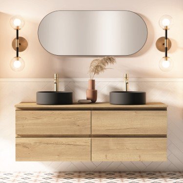 Mueble de baño suspendido KLIMT con encimera madera