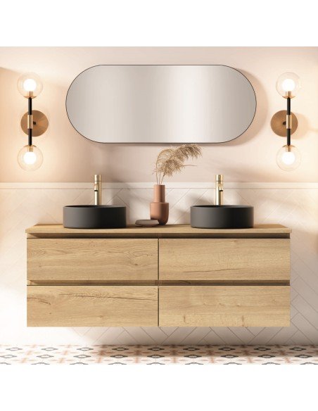 Mueble de baño suspendido KLIMT con encimera madera