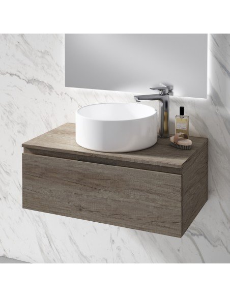 Mueble de baño suspendido VIOLETTA con encimera madera