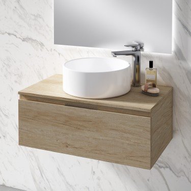 Mueble de baño suspendido VIOLETTA con encimera madera