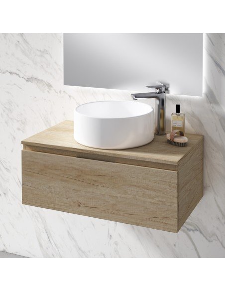 Mueble de baño suspendido VIOLETTA con encimera madera