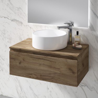 Mueble de baño suspendido VIOLETTA con encimera madera 2