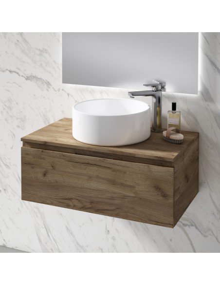 Mueble de baño suspendido VIOLETTA con encimera madera