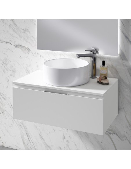 Mueble de baño suspendido VIOLETTA con encimera madera