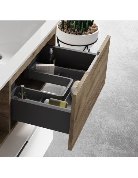Mueble de baño suspendido VIOLETTA con encimera madera