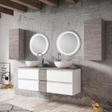 Mueble de baño suspendido KLIMT con encimera madera