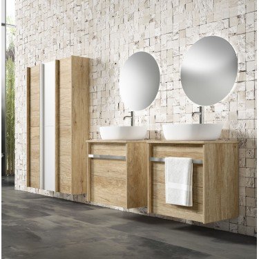 Mueble de baño suspendido ANAIS con encimera madera