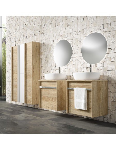 Mueble de baño suspendido ANAIS con encimera madera