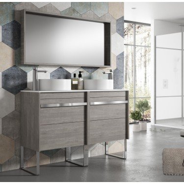 Mueble de baño suspendido ANAIS con encimera madera