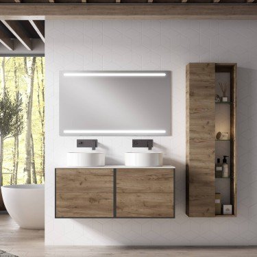 Mueble de baño suspendido CORFU con encimera madera
