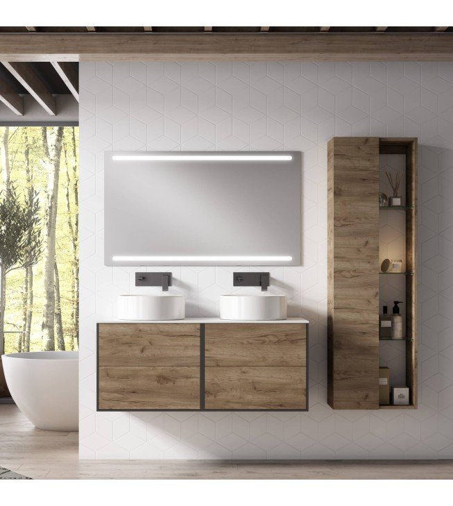 Mueble de baño suspendido CORFU con encimera madera Mueble de baño suspendido CORFU con encimera madera