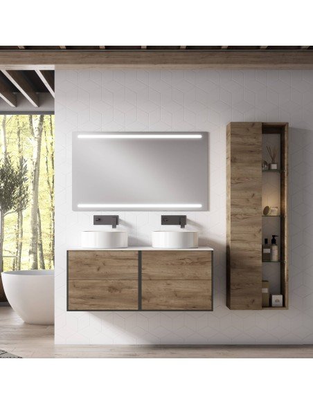 Mueble de baño suspendido CORFU con encimera madera