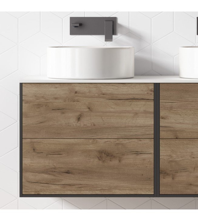 Mueble de baño suspendido CORFU con encimera madera Mueble de baño suspendido CORFU con encimera madera