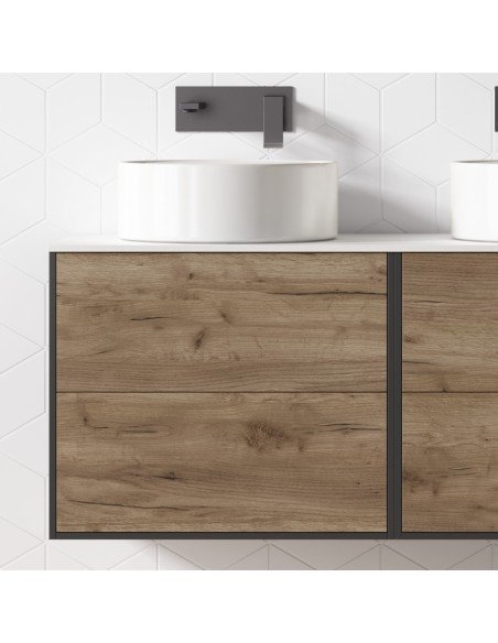 Mueble de baño suspendido CORFU con encimera madera