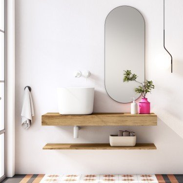 Mueble de baño suspendido ROBIN con bancada madera y estante