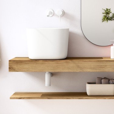 Mueble de baño suspendido ROBIN con bancada madera y estante 2