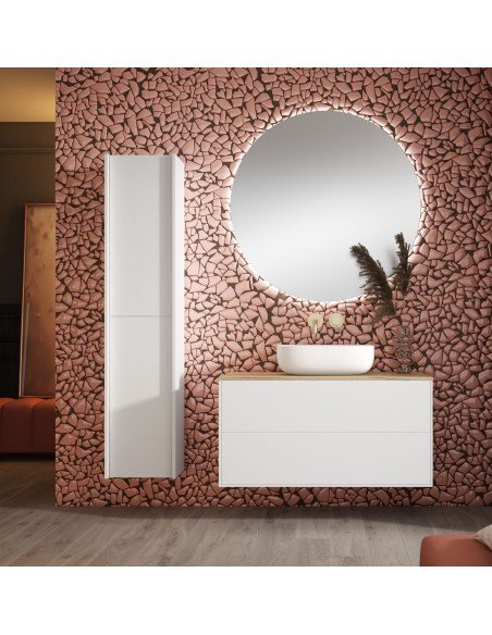 Mueble de baño suspendido CORFU con encimera madera