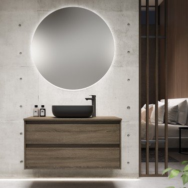 Mueble de baño suspendido AFRICA con encimera madera