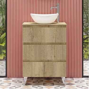 Mueble de baño al suelo SOHO con encimera de madera