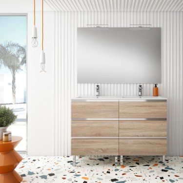 Mueble de baño al suelo LULU en roble claro con encimera cerámica